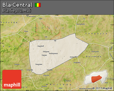 Shaded Relief Map of Bla-Central, satellite outside