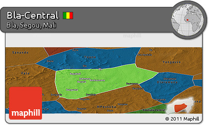 Political Panoramic Map of Bla-Central, darken