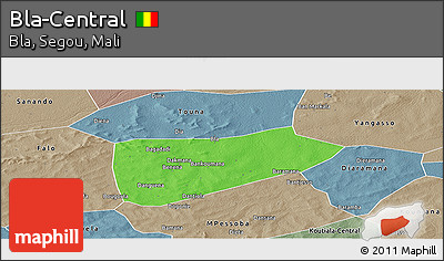 Political Panoramic Map of Bla-Central, semi-desaturated