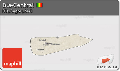 Shaded Relief Panoramic Map of Bla-Central, cropped outside