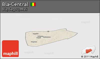 Shaded Relief Panoramic Map of Bla-Central, cropped outside