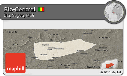 Shaded Relief Panoramic Map of Bla-Central, darken