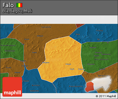 Political 3D Map of Falo, darken