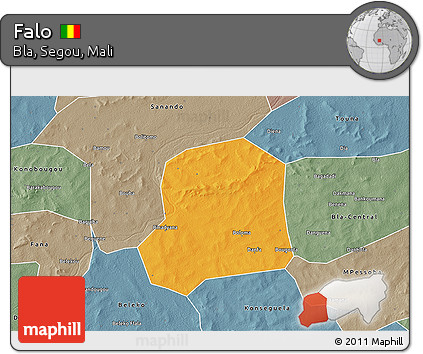 Political 3D Map of Falo, semi-desaturated