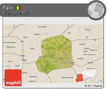 Satellite 3D Map of Falo, shaded relief outside