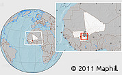 Gray Location Map of Falo, highlighted country, highlighted grandparent region, within the entire country, hill shading