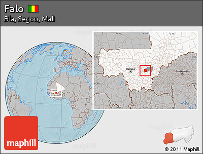 Gray Location Map of Falo, highlighted country, highlighted parent region, hill shading