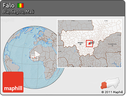 Gray Location Map of Falo, highlighted country, highlighted parent region, hill shading