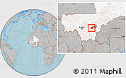 Gray Location Map of Falo, highlighted country, highlighted parent region, hill shading