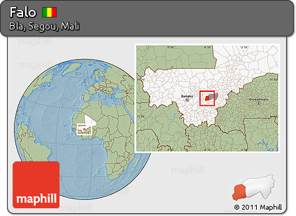 Savanna Style Location Map of Falo, highlighted country, highlighted parent region, hill shading