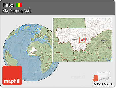 Savanna Style Location Map of Falo, highlighted country, highlighted parent region, hill shading