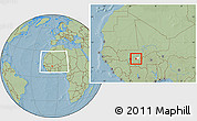 Savanna Style Location Map of Falo, highlighted parent region, within the entire country, hill shading