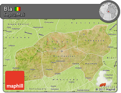 Satellite Map of Bla, physical outside