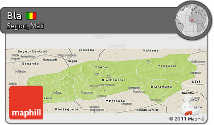 Physical Panoramic Map of Bla, shaded relief outside