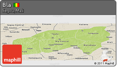 Physical Panoramic Map of Bla, shaded relief outside