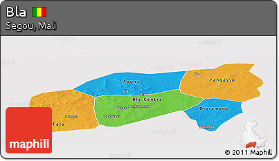 Political Panoramic Map of Bla, cropped outside