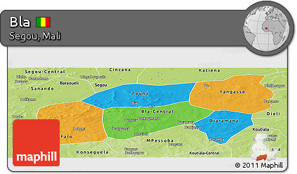 Political Panoramic Map of Bla, physical outside
