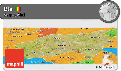 Satellite Panoramic Map of Bla, political outside