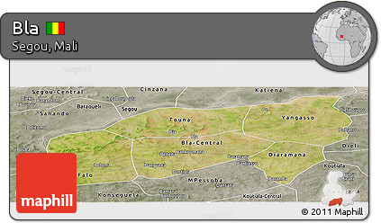 Satellite Panoramic Map of Bla, semi-desaturated