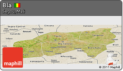 Satellite Panoramic Map of Bla, shaded relief outside