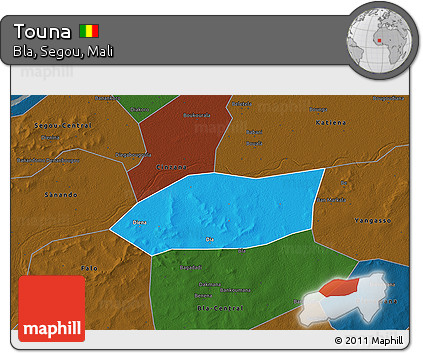Political 3D Map of Touna, darken
