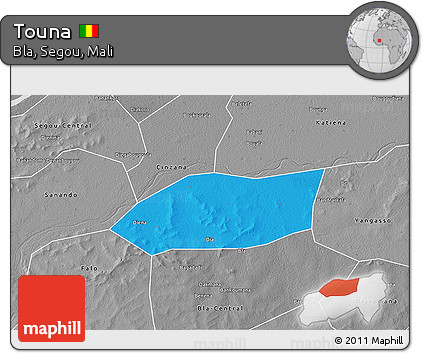 Political 3D Map of Touna, desaturated