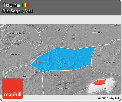 Political 3D Map of Touna, desaturated