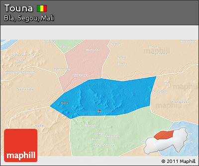 Political 3D Map of Touna, lighten