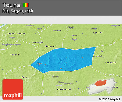 Political 3D Map of Touna, physical outside