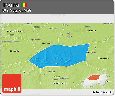Political 3D Map of Touna, physical outside