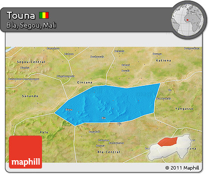 Political 3D Map of Touna, satellite outside