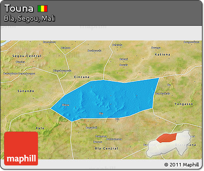 Political 3D Map of Touna, satellite outside