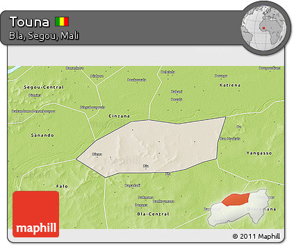 Shaded Relief 3D Map of Touna, physical outside