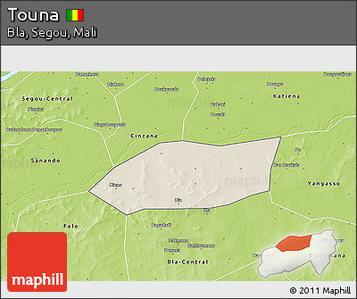 Shaded Relief 3D Map of Touna, physical outside