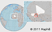 Gray Location Map of Touna, highlighted country, highlighted grandparent region, within the entire country, hill shading