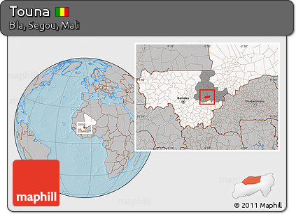 Gray Location Map of Touna, highlighted country, highlighted grandparent region, hill shading