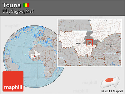 Gray Location Map of Touna, highlighted country, highlighted grandparent region, hill shading