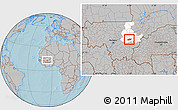 Gray Location Map of Touna, highlighted grandparent region, hill shading