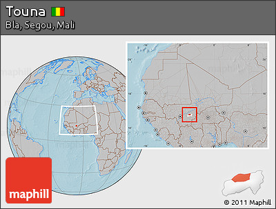 Gray Location Map of Touna, highlighted parent region, within the entire country, hill shading