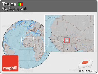 Gray Location Map of Touna, highlighted parent region, within the entire country, hill shading