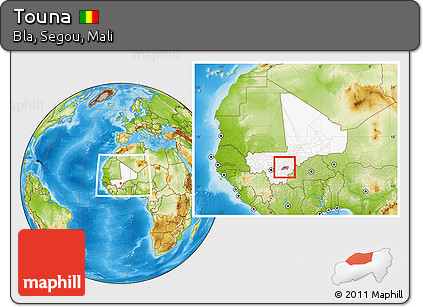 Physical Location Map of Touna, highlighted country, highlighted parent region, within the entire country