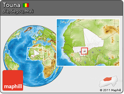 Physical Location Map of Touna, highlighted country, highlighted parent region, within the entire country