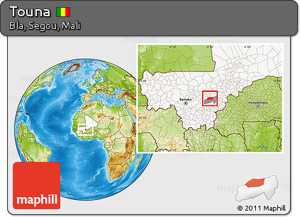 Physical Location Map of Touna, highlighted country, highlighted parent region