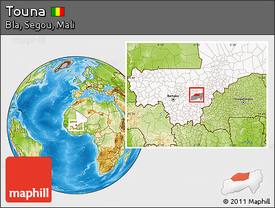 Physical Location Map of Touna, highlighted country, highlighted parent region