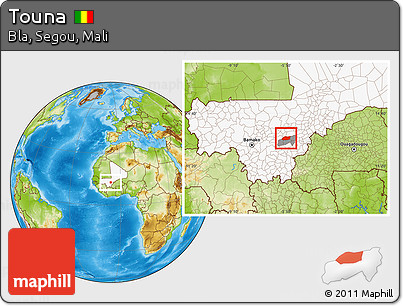 Physical Location Map of Touna, highlighted country, highlighted parent region