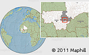 Savanna Style Location Map of Touna, highlighted country, highlighted grandparent region, hill shading