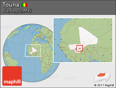 Savanna Style Location Map of Touna, highlighted country, highlighted parent region, within the entire country