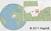 Savanna Style Location Map of Touna, highlighted country, highlighted parent region, hill shading