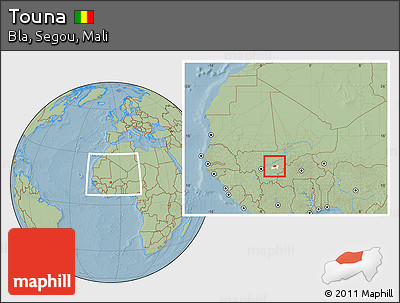 Savanna Style Location Map of Touna, highlighted parent region, within the entire country, hill shading