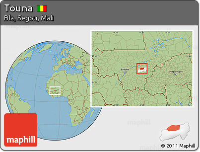 Savanna Style Location Map of Touna, highlighted parent region